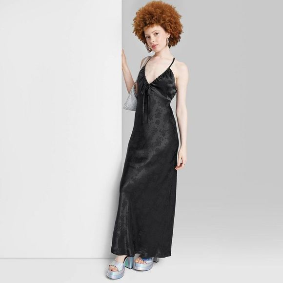 Wild Fable Black Linen Ruched Slip Dress for Women Size XXS